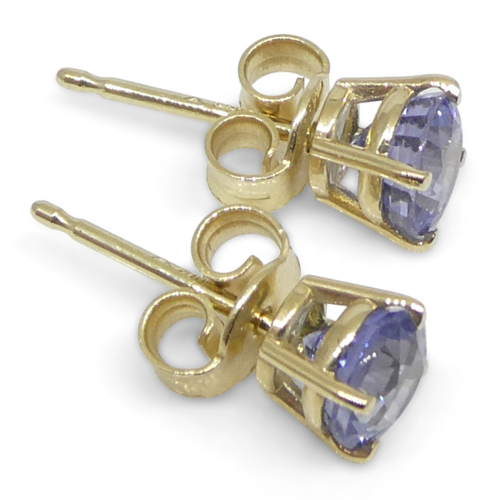 1.30ct Pair Round Blue Sapphire Stud Earrings set in 14k Yellow Gold