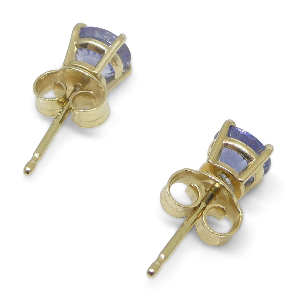 1.30ct Pair Round Blue Sapphire Stud Earrings set in 14k Yellow Gold