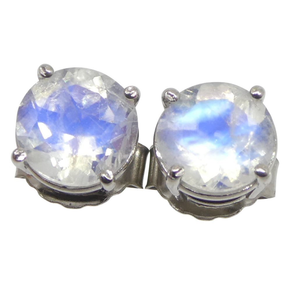 1.37ct Round Rainbow Moonstone Stud Earrings set in 14k White Gold