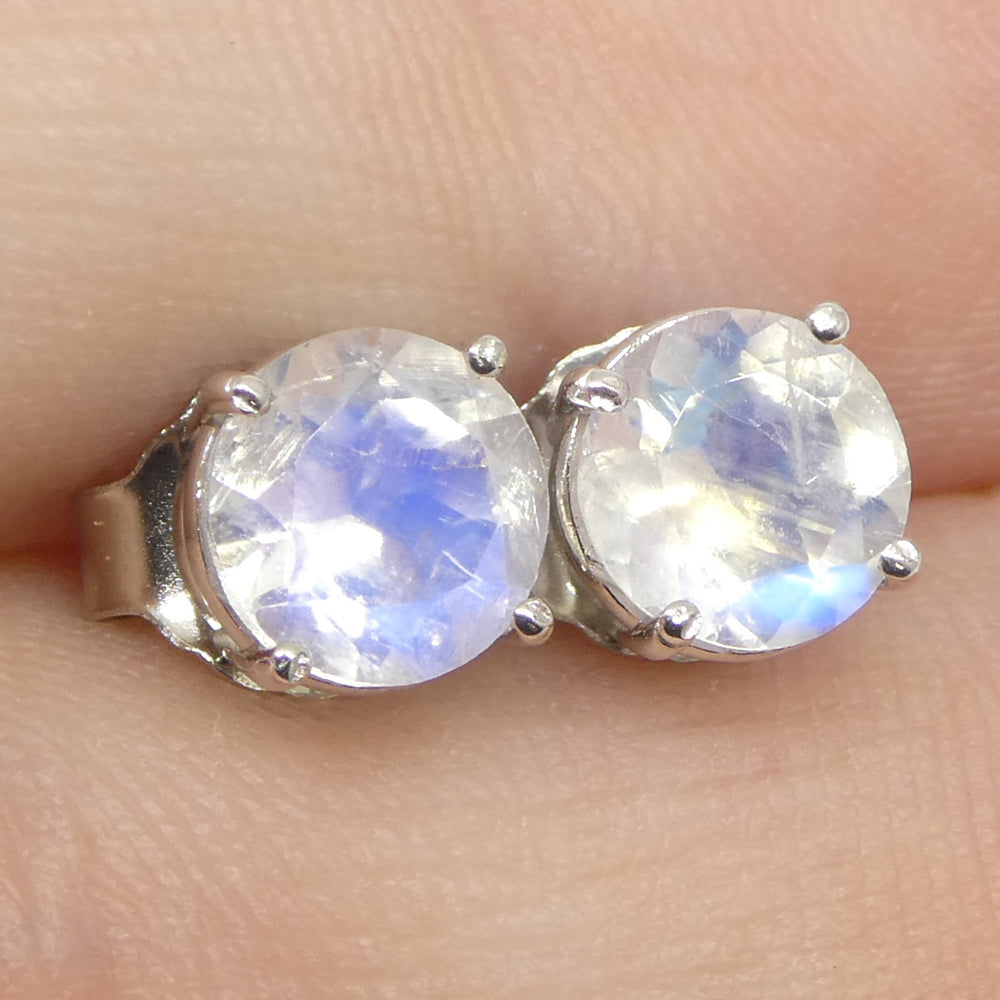 1.37ct Round Rainbow Moonstone Stud Earrings set in 14k White Gold