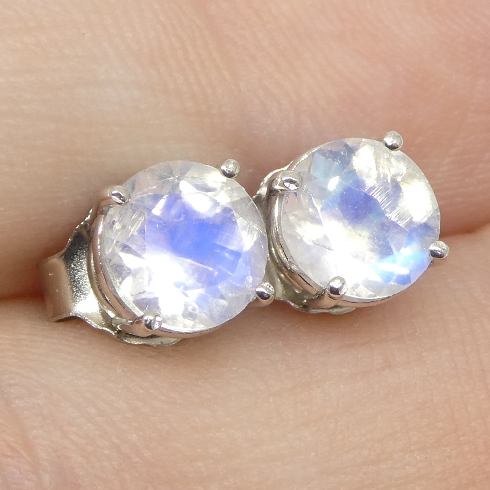 1.37ct Round Rainbow Moonstone Stud Earrings set in 14k White Gold