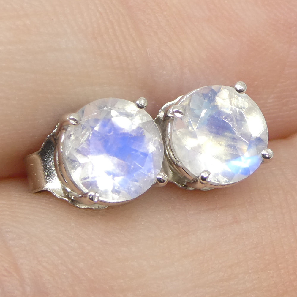 1.37ct Round Rainbow Moonstone Stud Earrings set in 14k White Gold