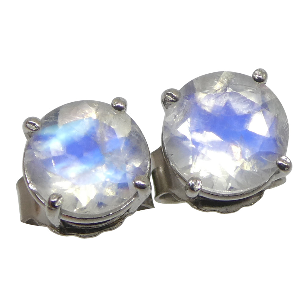 1.37ct Round Rainbow Moonstone Stud Earrings set in 14k White Gold