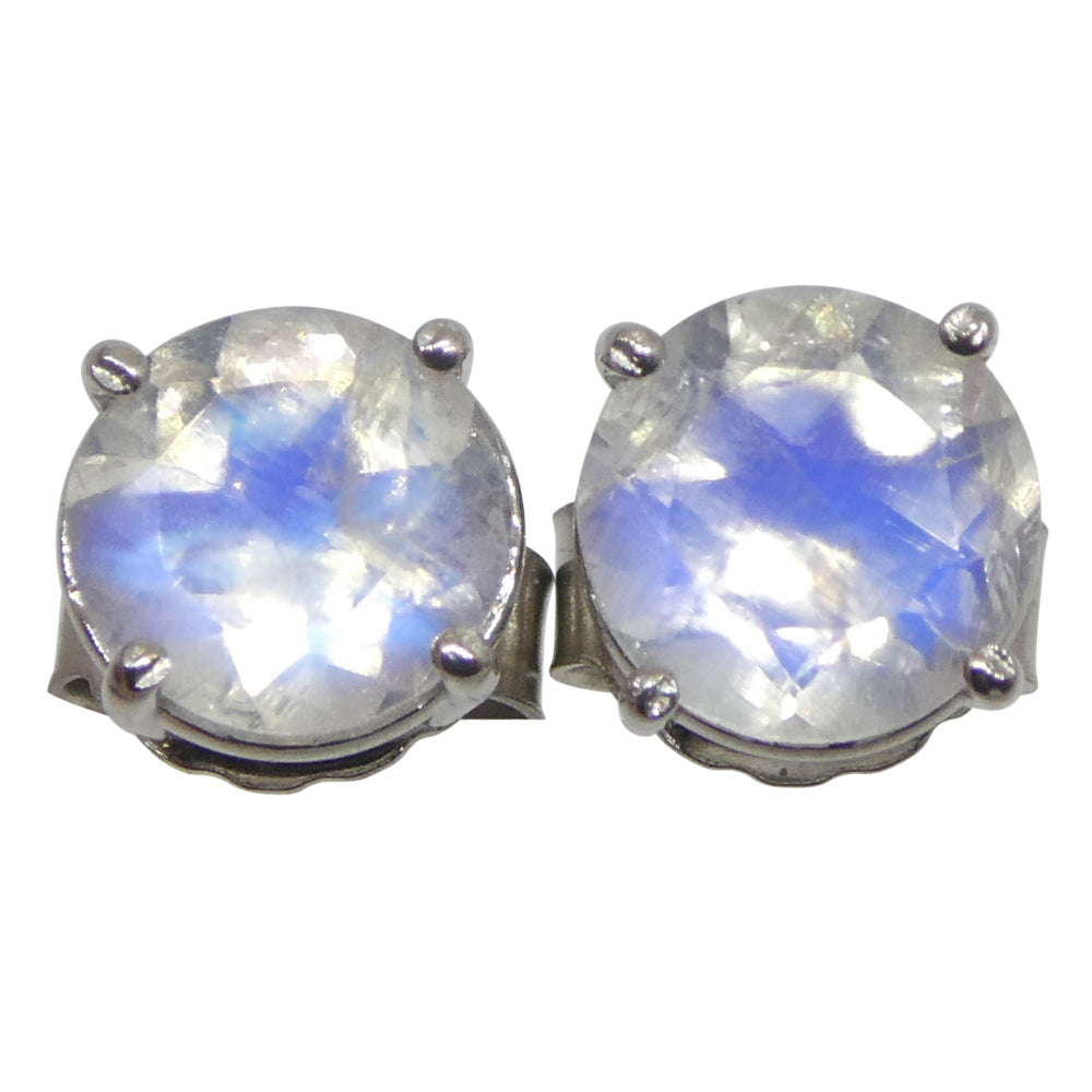 1.37ct Round Rainbow Moonstone Stud Earrings set in 14k White Gold