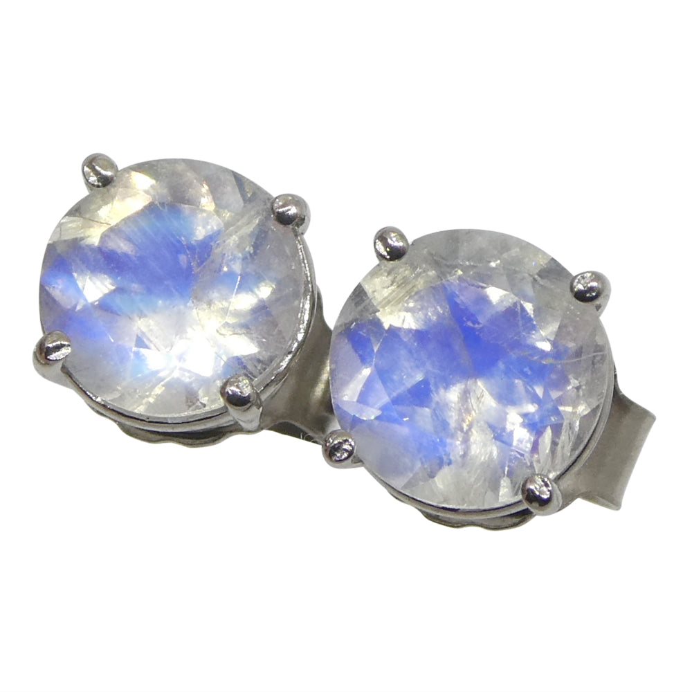 1.37ct Round Rainbow Moonstone Stud Earrings set in 14k White Gold