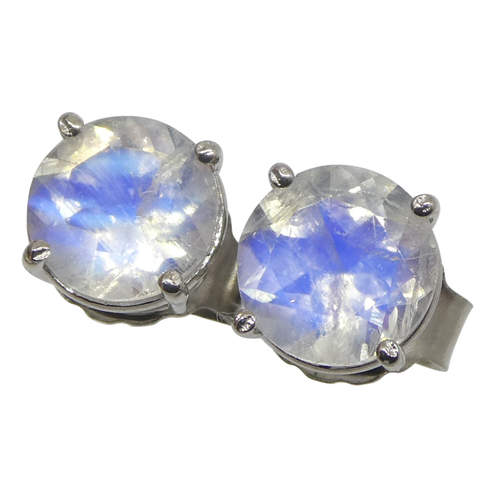 1.37ct Round Rainbow Moonstone Stud Earrings set in 14k White Gold