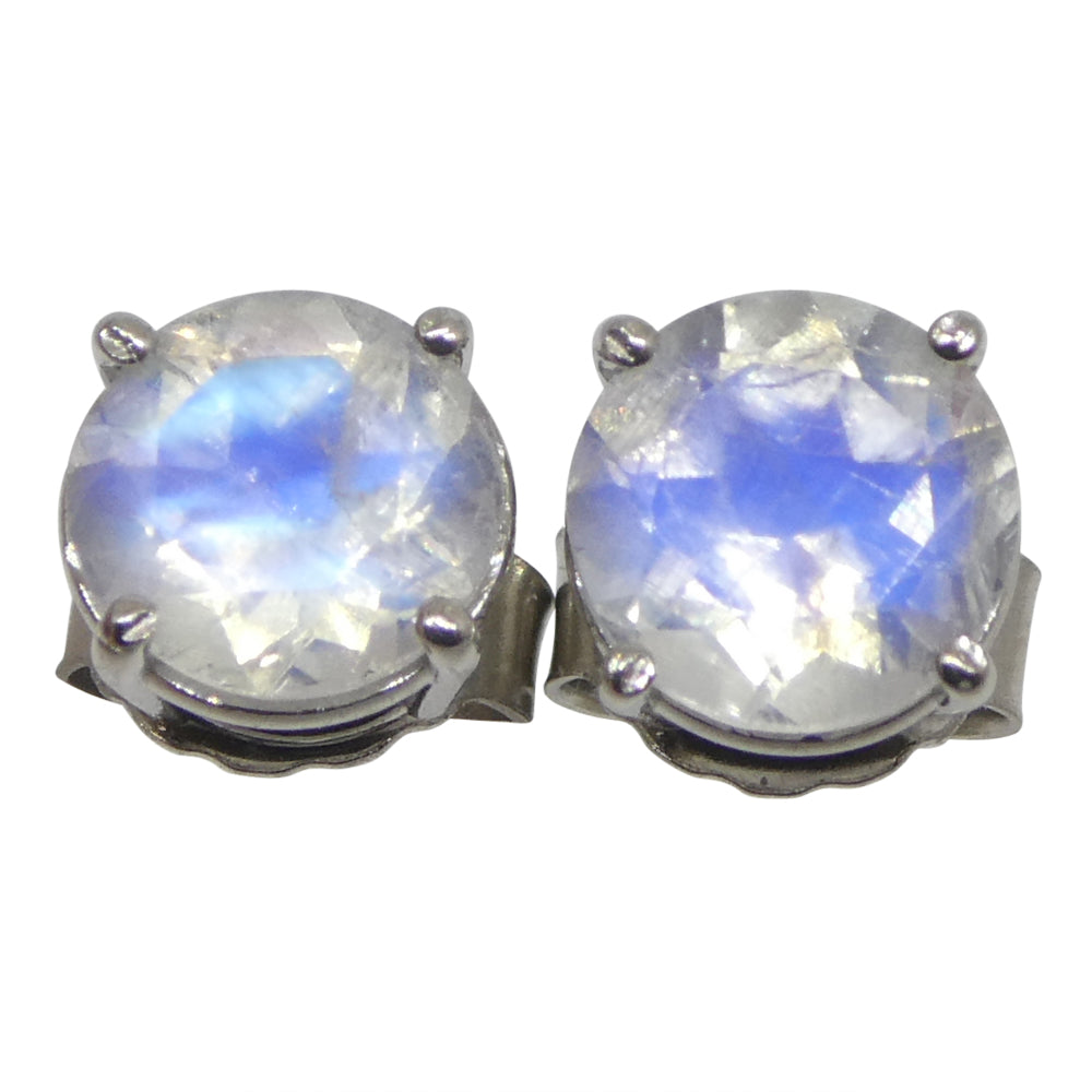 1.37ct Round Rainbow Moonstone Stud Earrings set in 14k White Gold