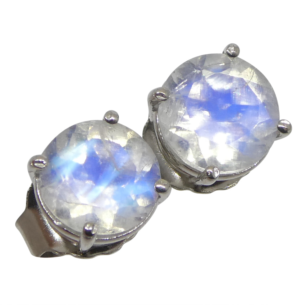 1.37ct Round Rainbow Moonstone Stud Earrings set in 14k White Gold