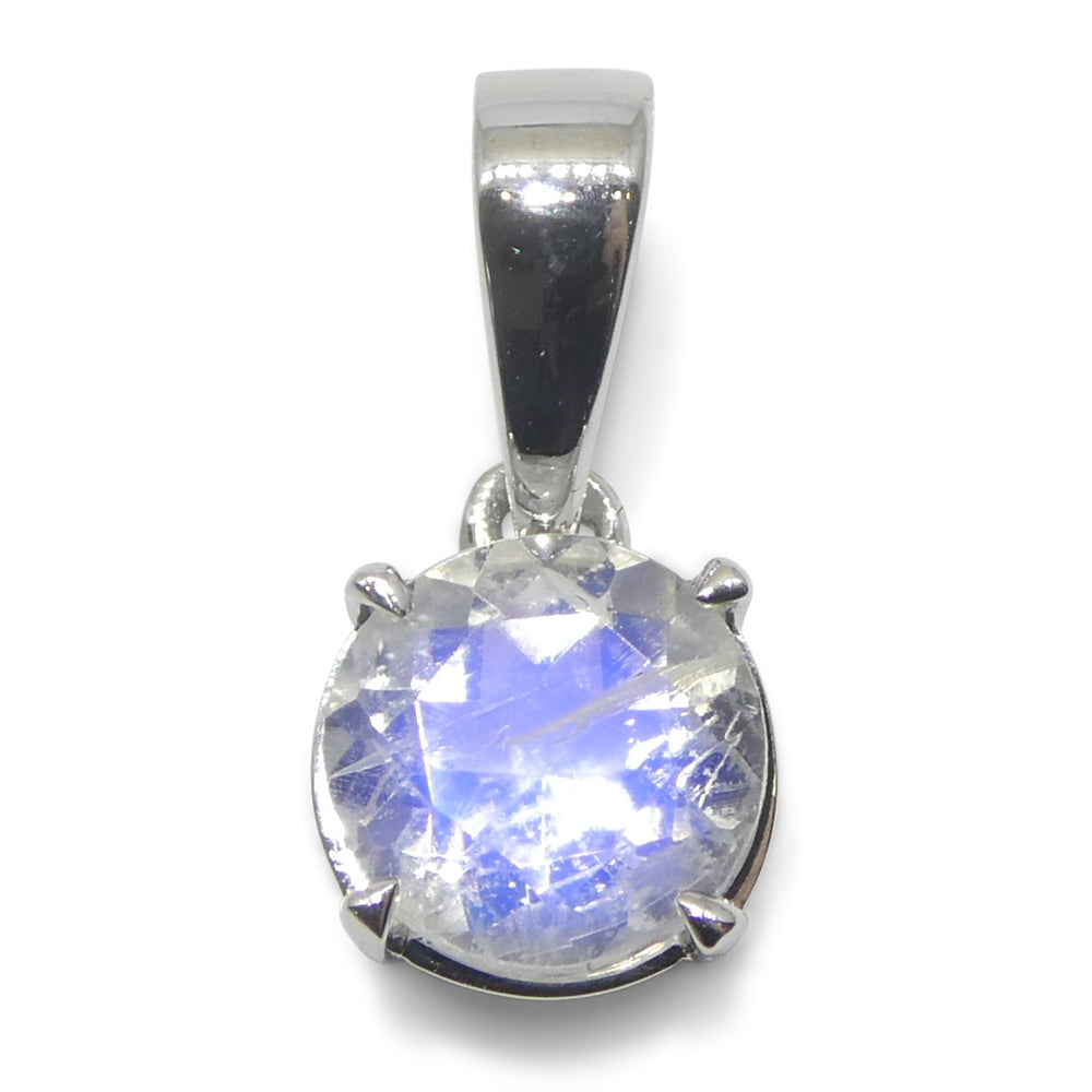 0.75ct Round Rainbow Moonstone Pendant set in 14k White Gold