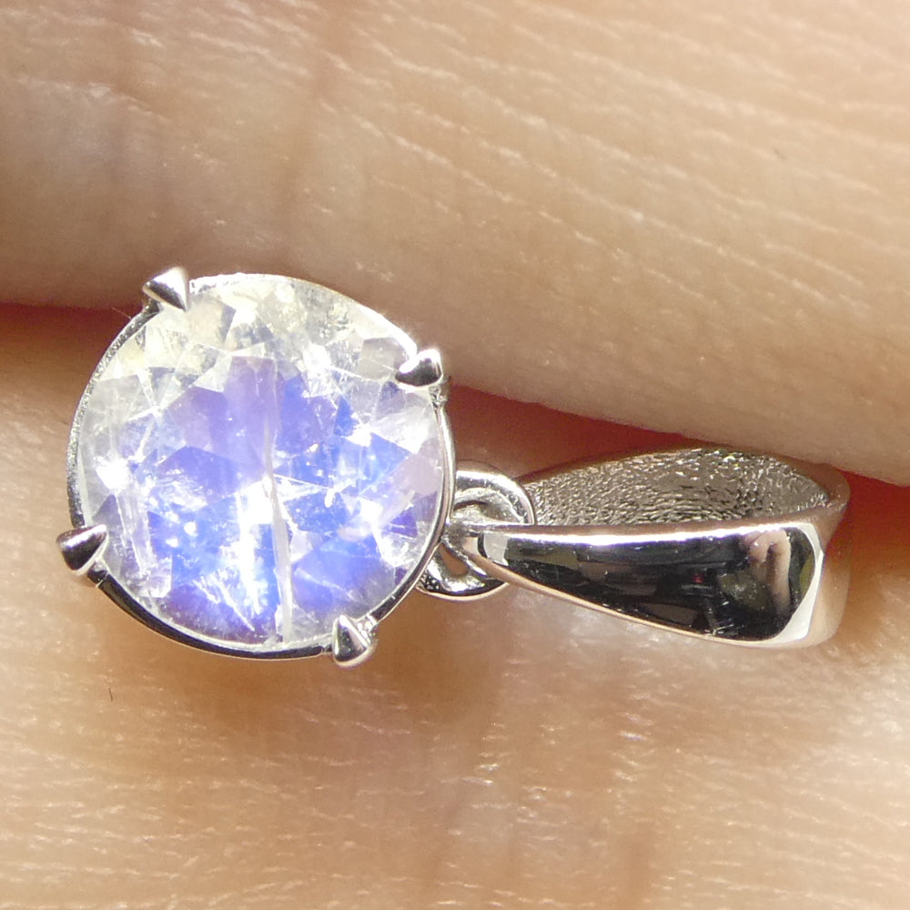 0.75ct Round Rainbow Moonstone Pendant set in 14k White Gold