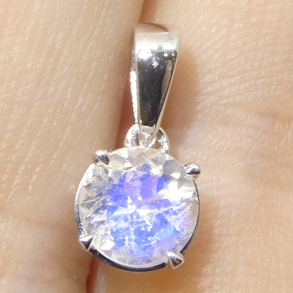 0.75ct Round Rainbow Moonstone Pendant set in 14k White Gold