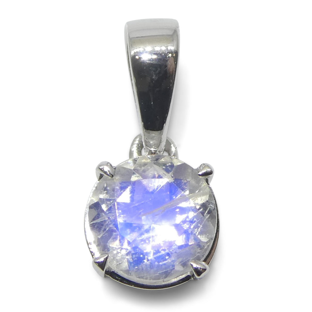 0.75ct Round Rainbow Moonstone Pendant set in 14k White Gold