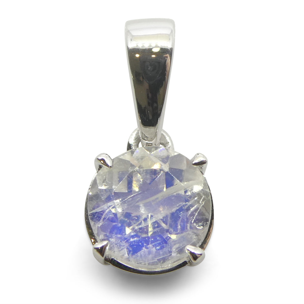 0.75ct Round Rainbow Moonstone Pendant set in 14k White Gold