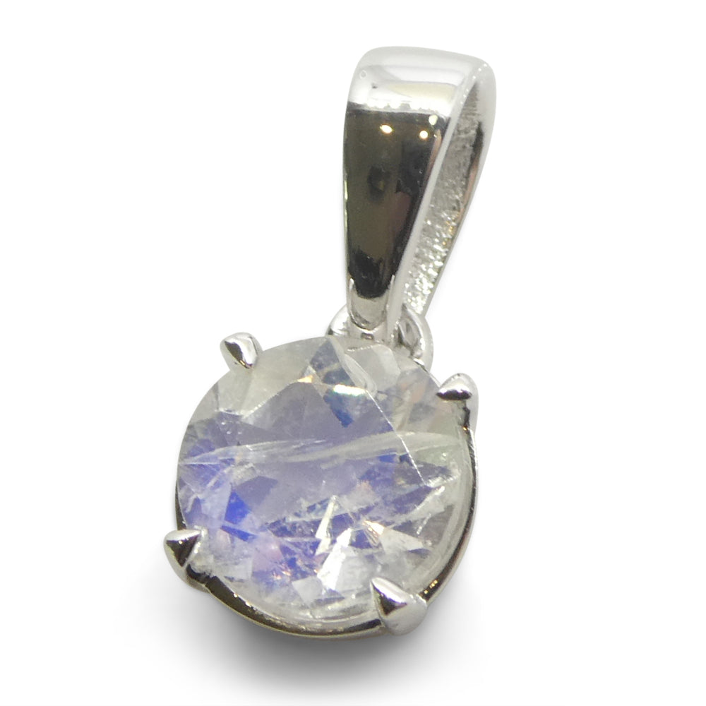 0.75ct Round Rainbow Moonstone Pendant set in 14k White Gold