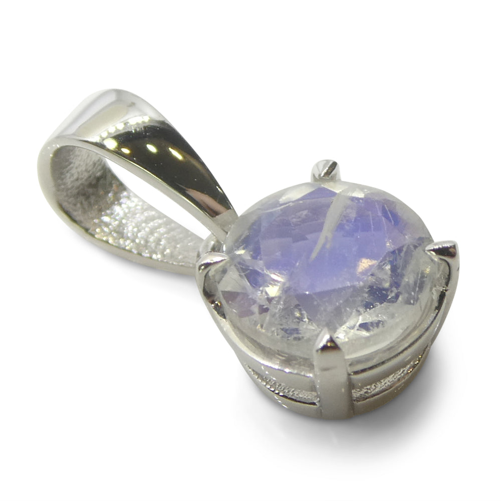 0.75ct Round Rainbow Moonstone Pendant set in 14k White Gold