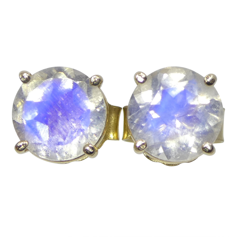 1.51ct Round Rainbow Moonstone Stud Earrings set in 14k Yellow Gold