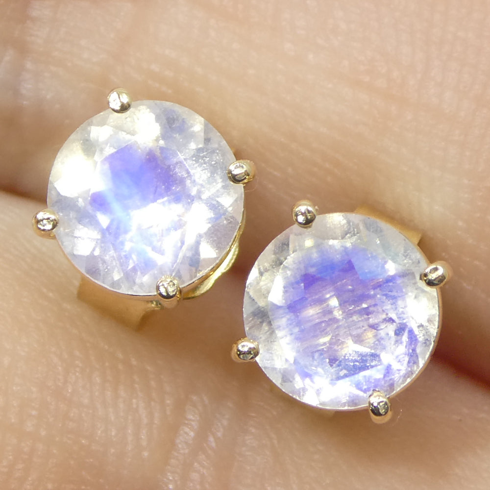 1.51ct Round Rainbow Moonstone Stud Earrings set in 14k Yellow Gold