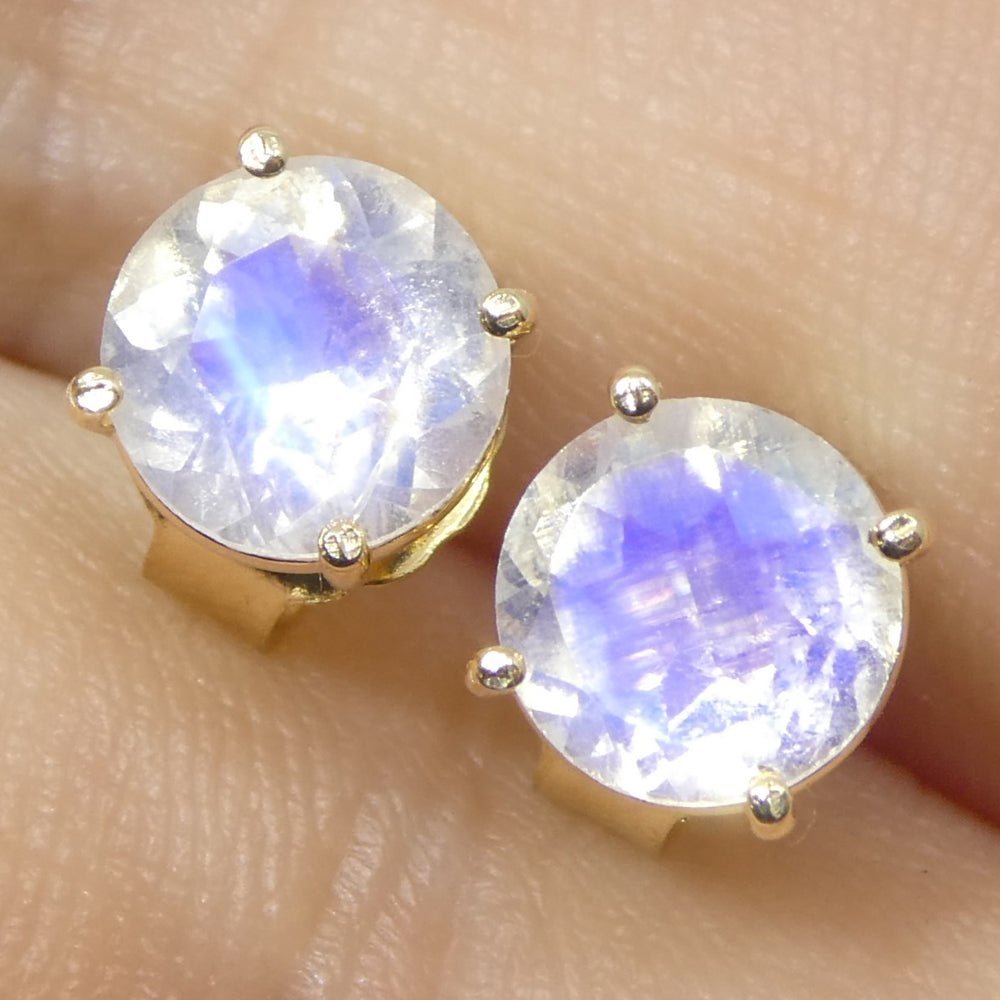 1.51ct Round Rainbow Moonstone Stud Earrings set in 14k Yellow Gold