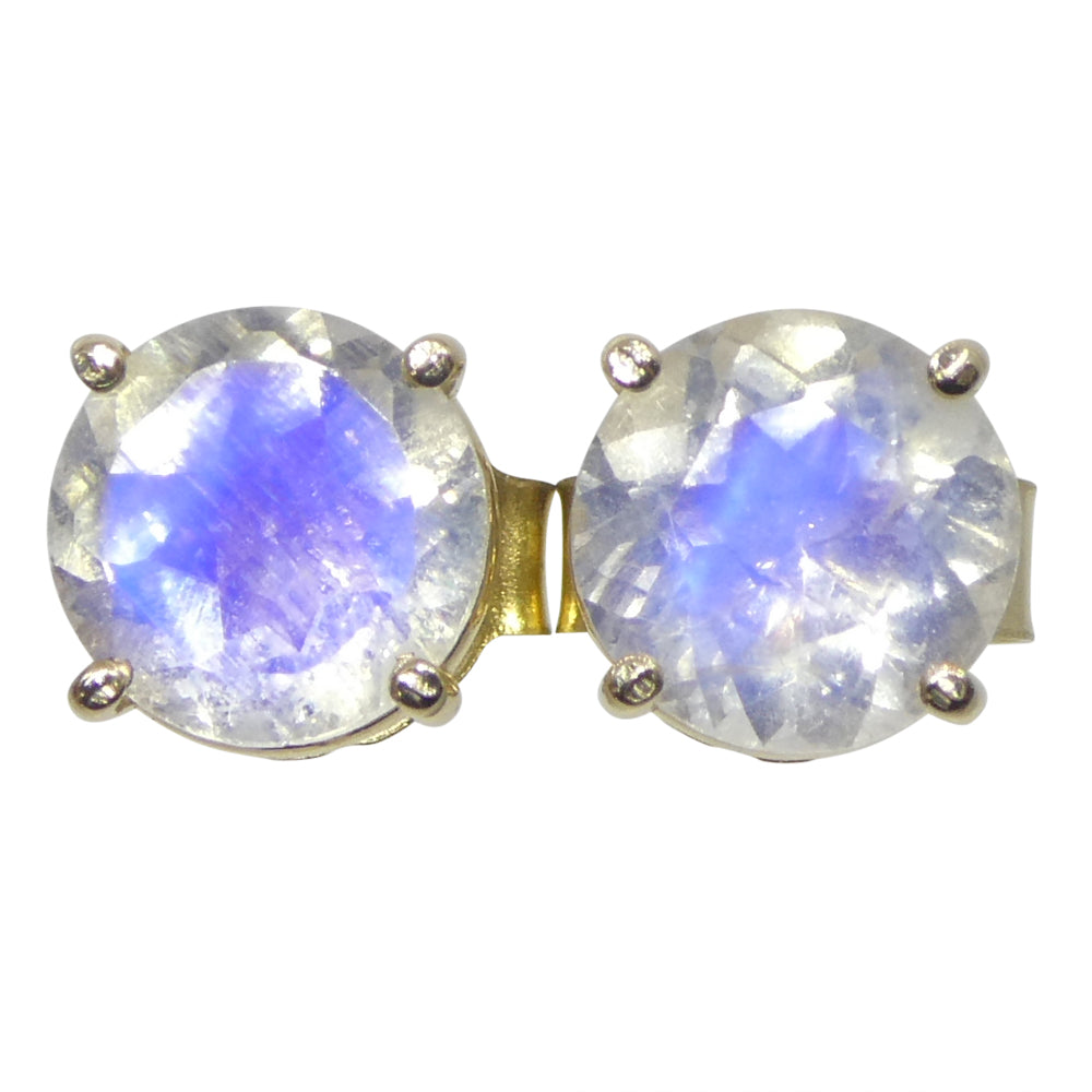 1.51ct Round Rainbow Moonstone Stud Earrings set in 14k Yellow Gold