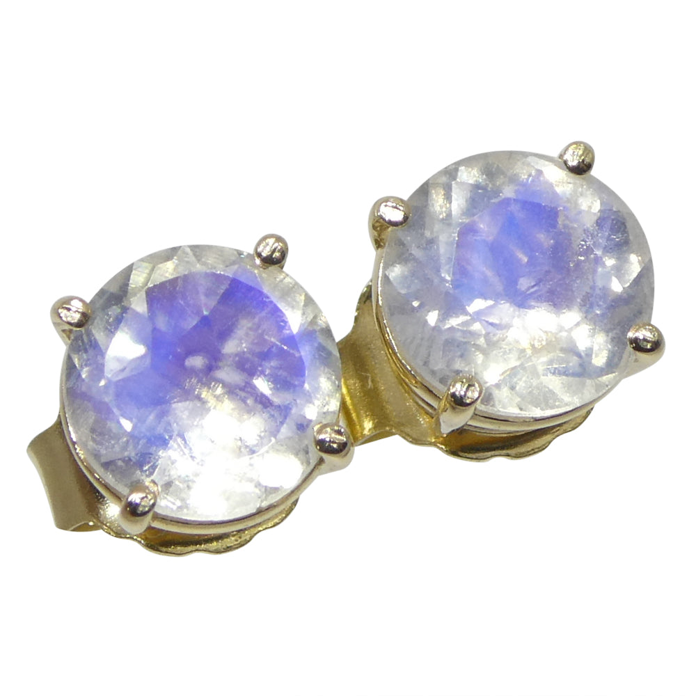 1.51ct Round Rainbow Moonstone Stud Earrings set in 14k Yellow Gold