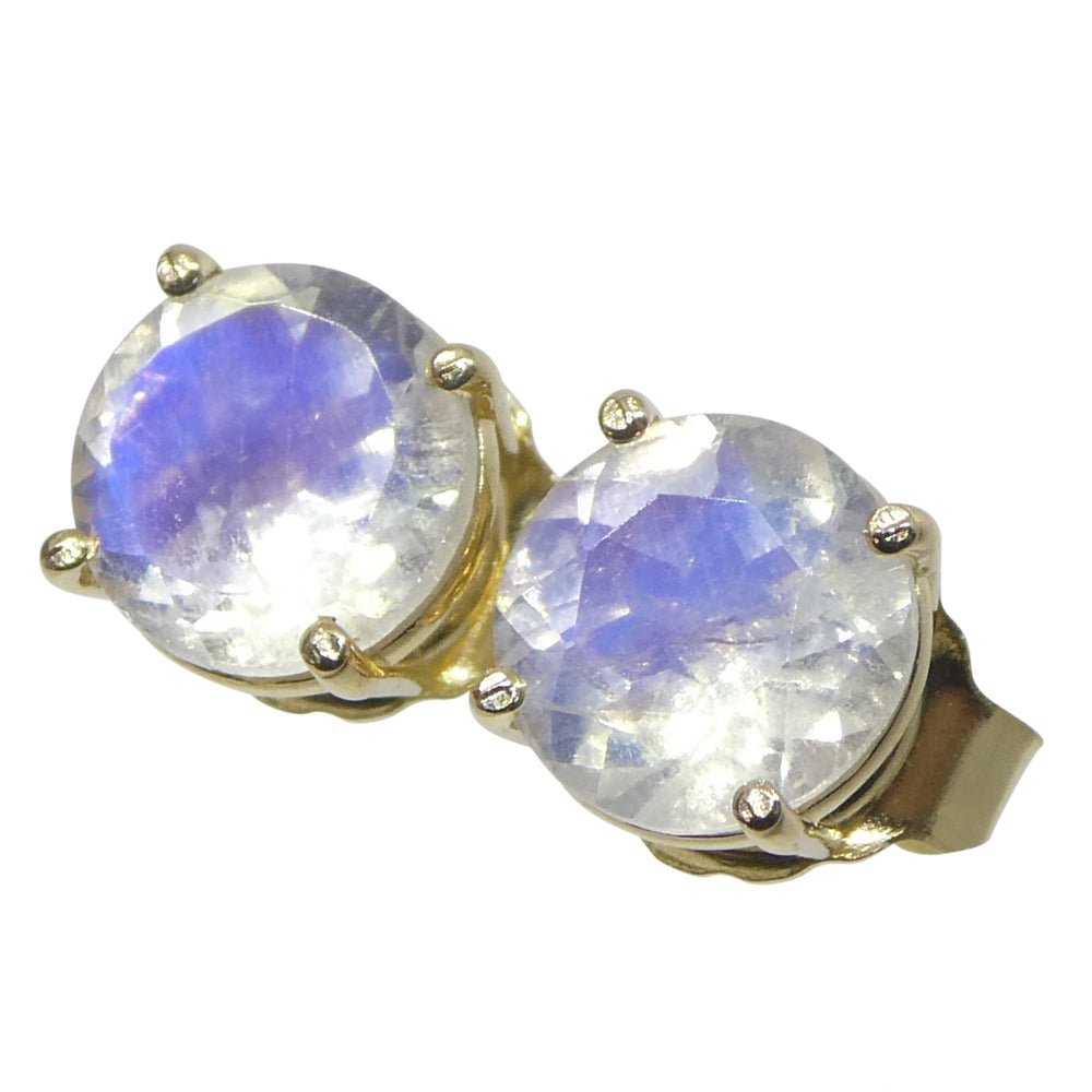 1.51ct Round Rainbow Moonstone Stud Earrings set in 14k Yellow Gold