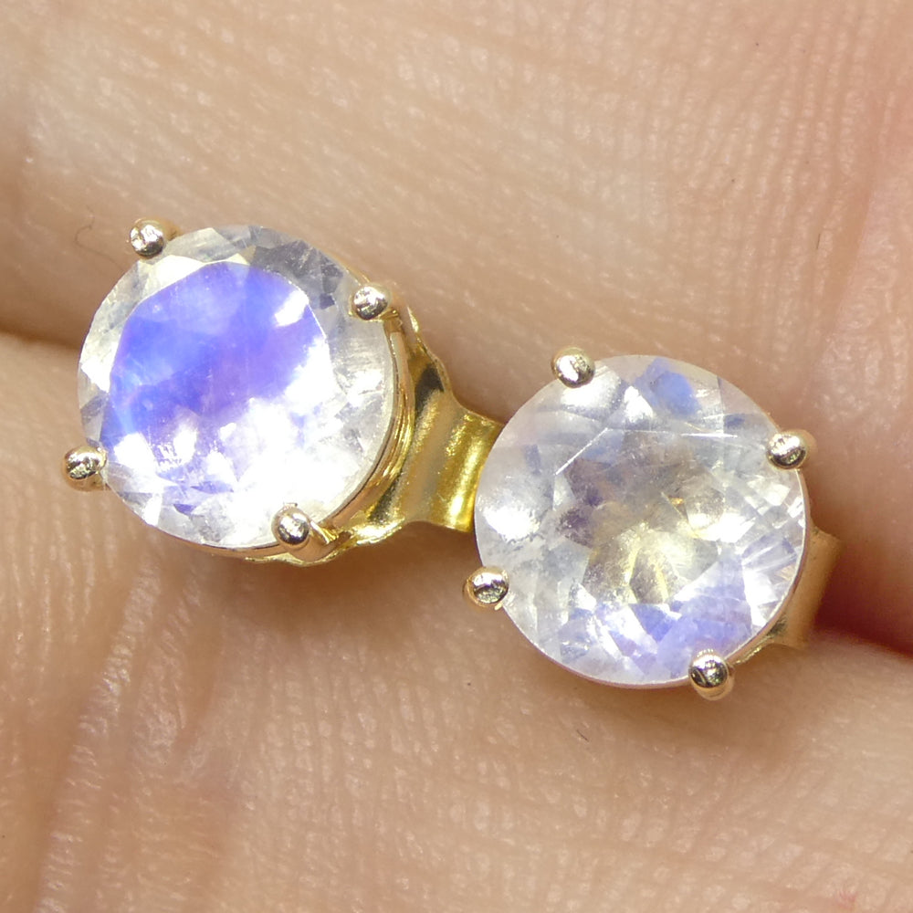 1.51ct Round Rainbow Moonstone Stud Earrings set in 14k Yellow Gold