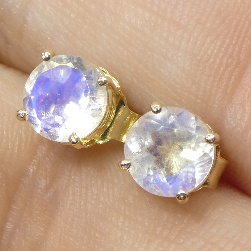 1.51ct Round Rainbow Moonstone Stud Earrings set in 14k Yellow Gold