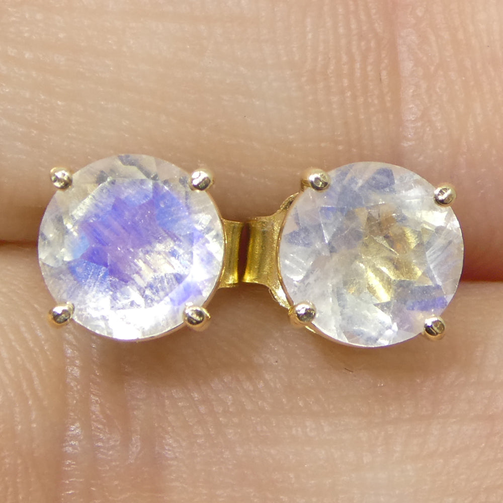 1.51ct Round Rainbow Moonstone Stud Earrings set in 14k Yellow Gold