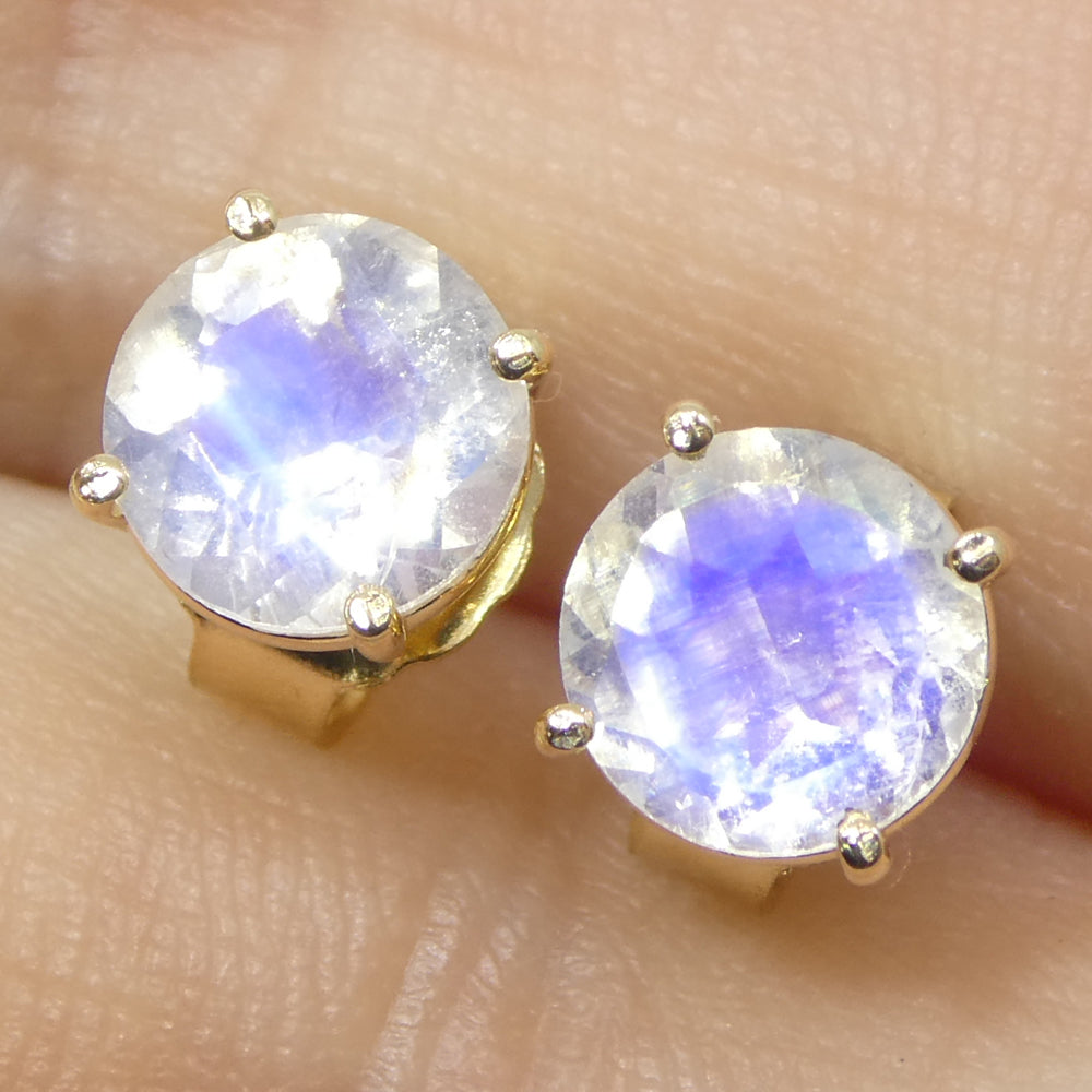 1.51ct Round Rainbow Moonstone Stud Earrings set in 14k Yellow Gold