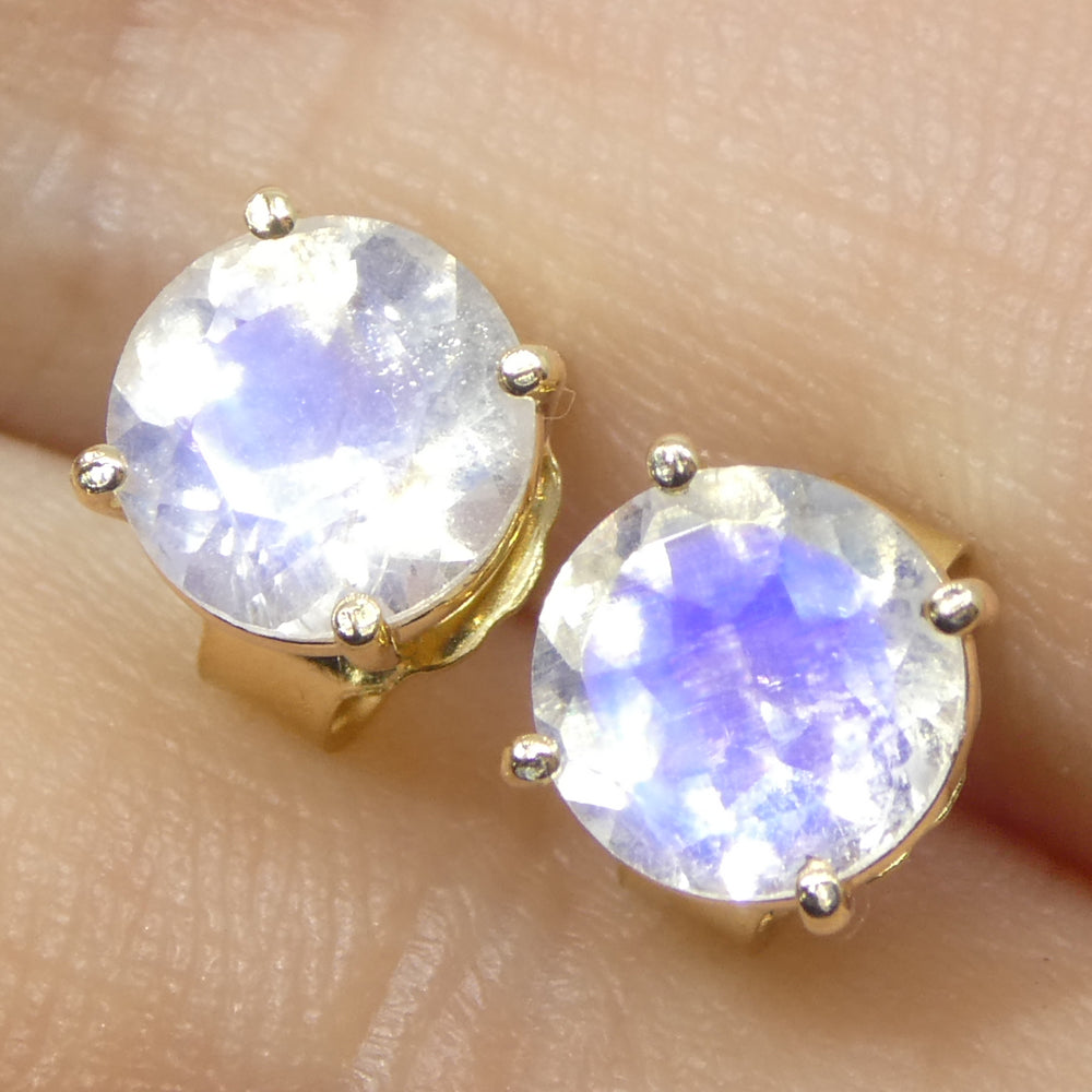 1.51ct Round Rainbow Moonstone Stud Earrings set in 14k Yellow Gold