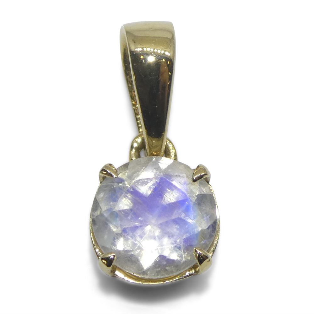 0.66ct Round Rainbow Moonstone Pendant set in 14k Yellow Gold