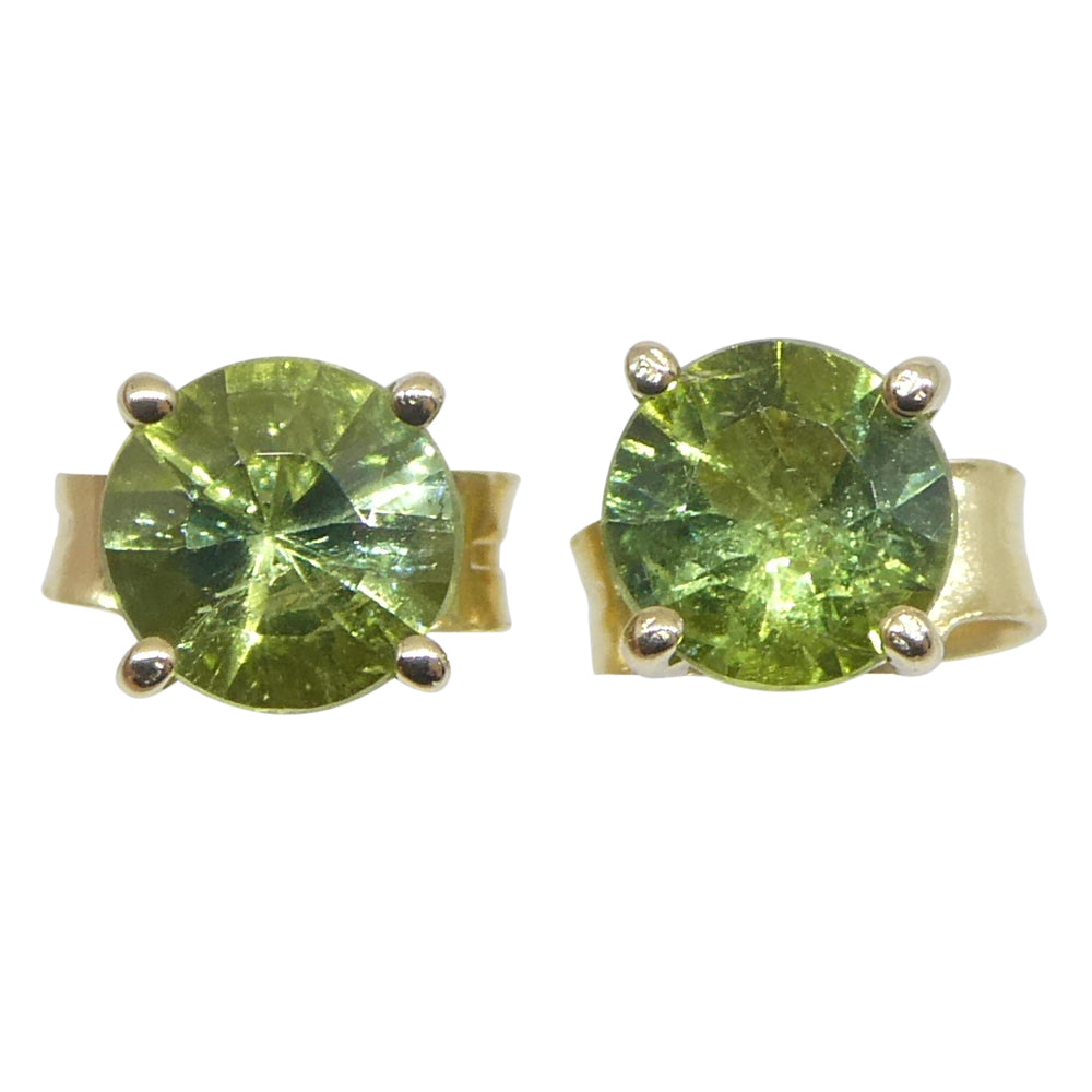 0.60ct Pair Round Green Sapphire Stud Earrings set in 14k Yellow Gold