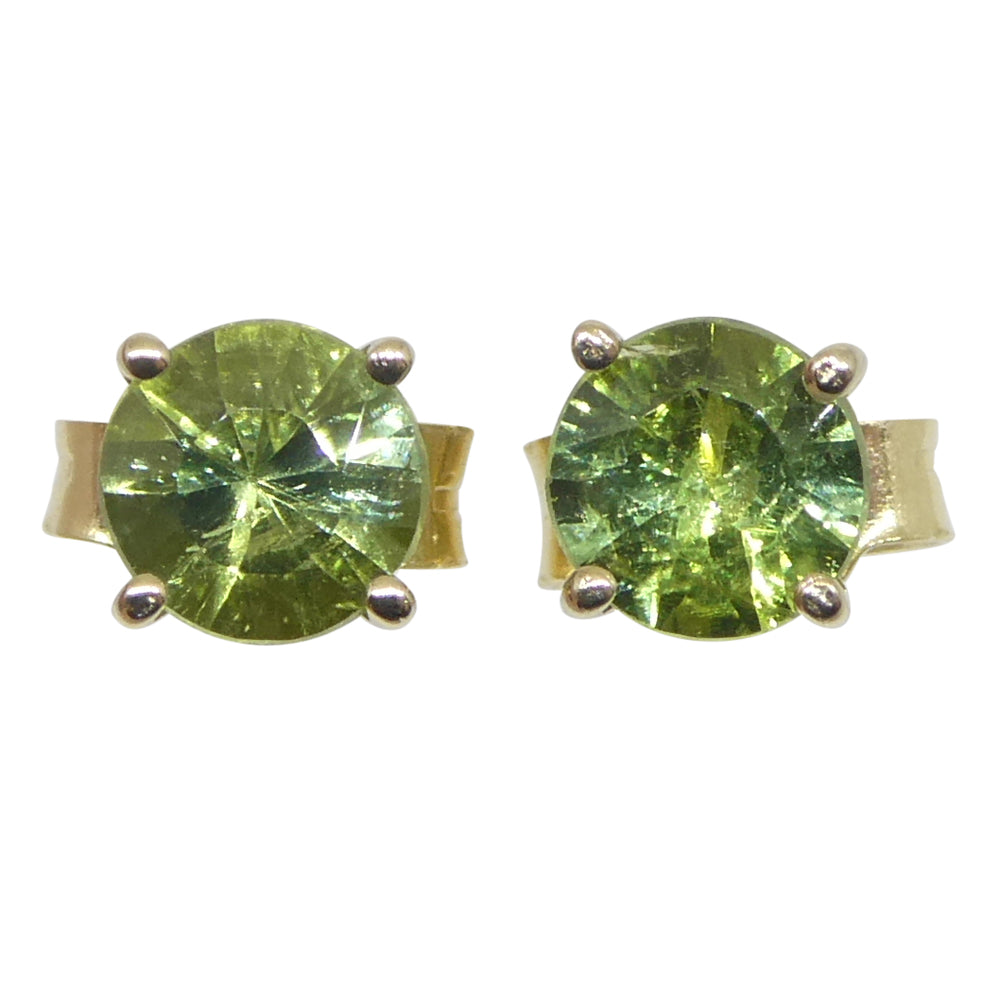 0.60ct Pair Round Green Sapphire Stud Earrings set in 14k Yellow Gold