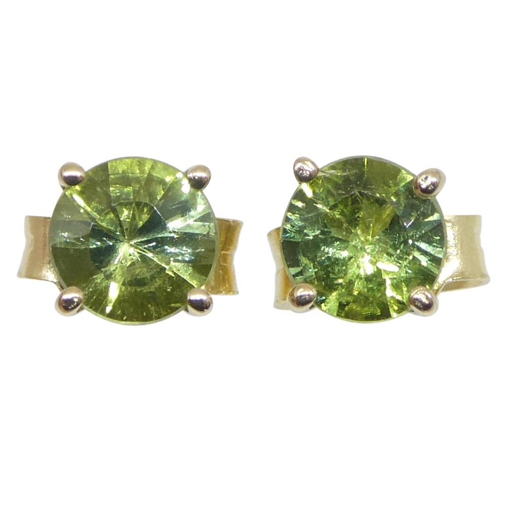 0.60ct Pair Round Green Sapphire Stud Earrings set in 14k Yellow Gold