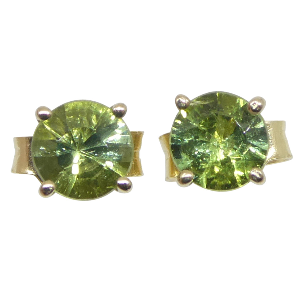 0.60ct Pair Round Green Sapphire Stud Earrings set in 14k Yellow Gold