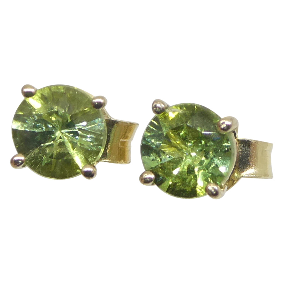 0.60ct Pair Round Green Sapphire Stud Earrings set in 14k Yellow Gold