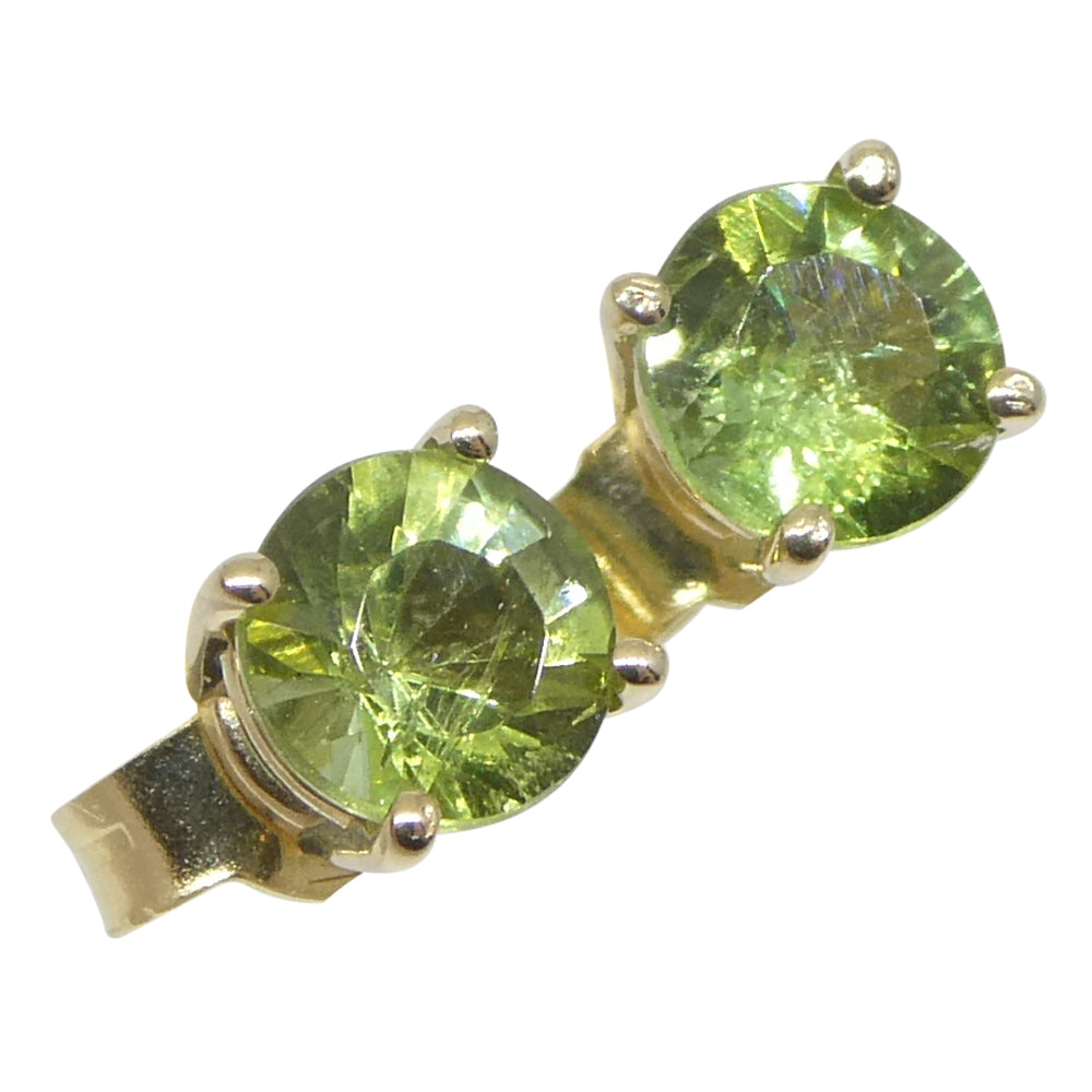 0.60ct Pair Round Green Sapphire Stud Earrings set in 14k Yellow Gold