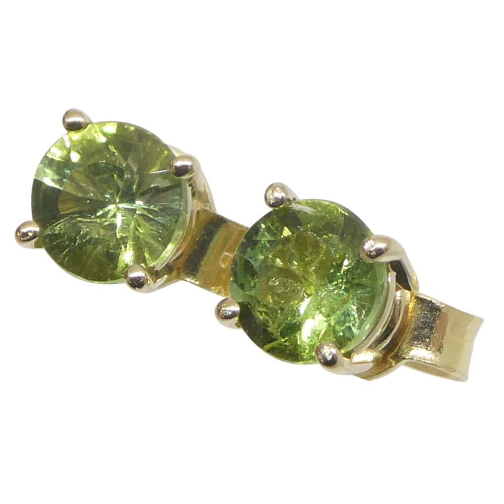 0.60ct Pair Round Green Sapphire Stud Earrings set in 14k Yellow Gold