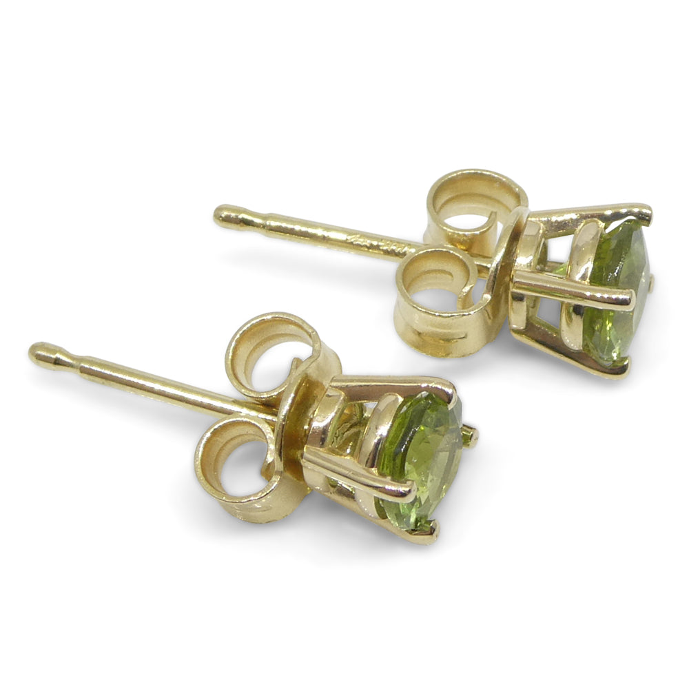 0.60ct Pair Round Green Sapphire Stud Earrings set in 14k Yellow Gold