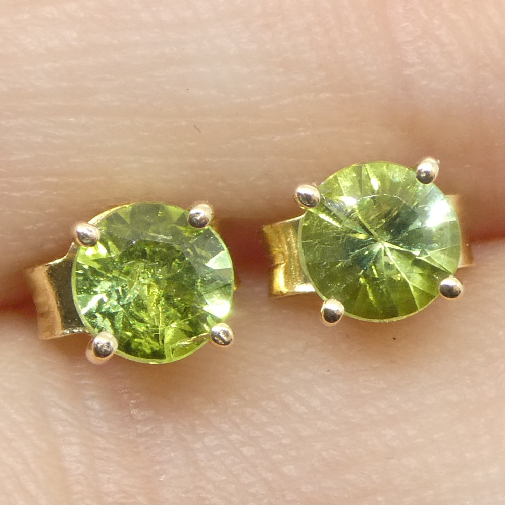 0.60ct Pair Round Green Sapphire Stud Earrings set in 14k Yellow Gold