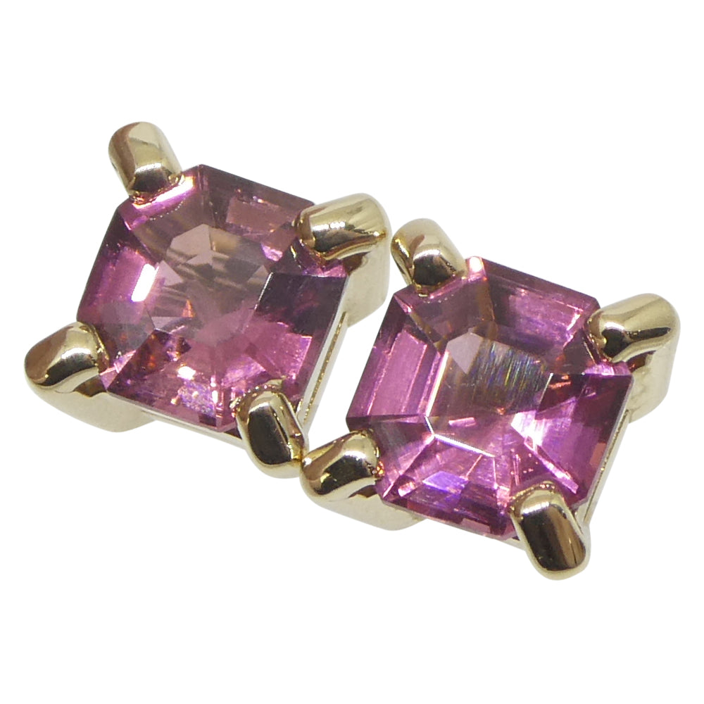 0.76ct Pair Asscher Cut Pink Tourmaline Stud Earrings set in 14k Yellow Gold - Skyjems Wholesale Gemstones