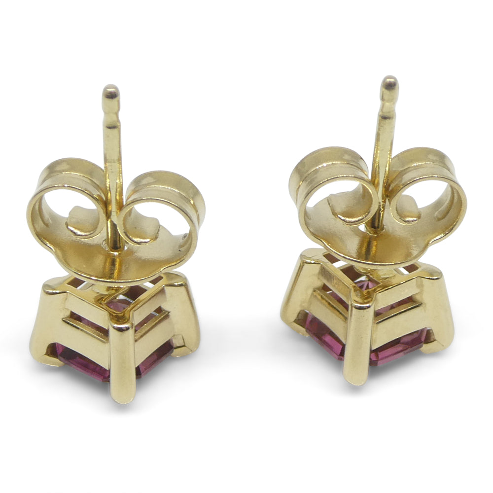 0.76ct Pair Asscher Cut Pink Tourmaline Stud Earrings set in 14k Yellow Gold - Skyjems Wholesale Gemstones