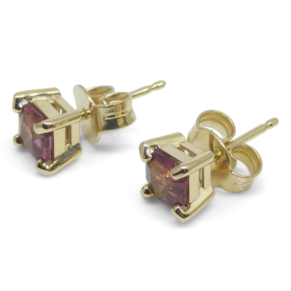 0.76ct Pair Asscher Cut Pink Tourmaline Stud Earrings set in 14k Yellow Gold