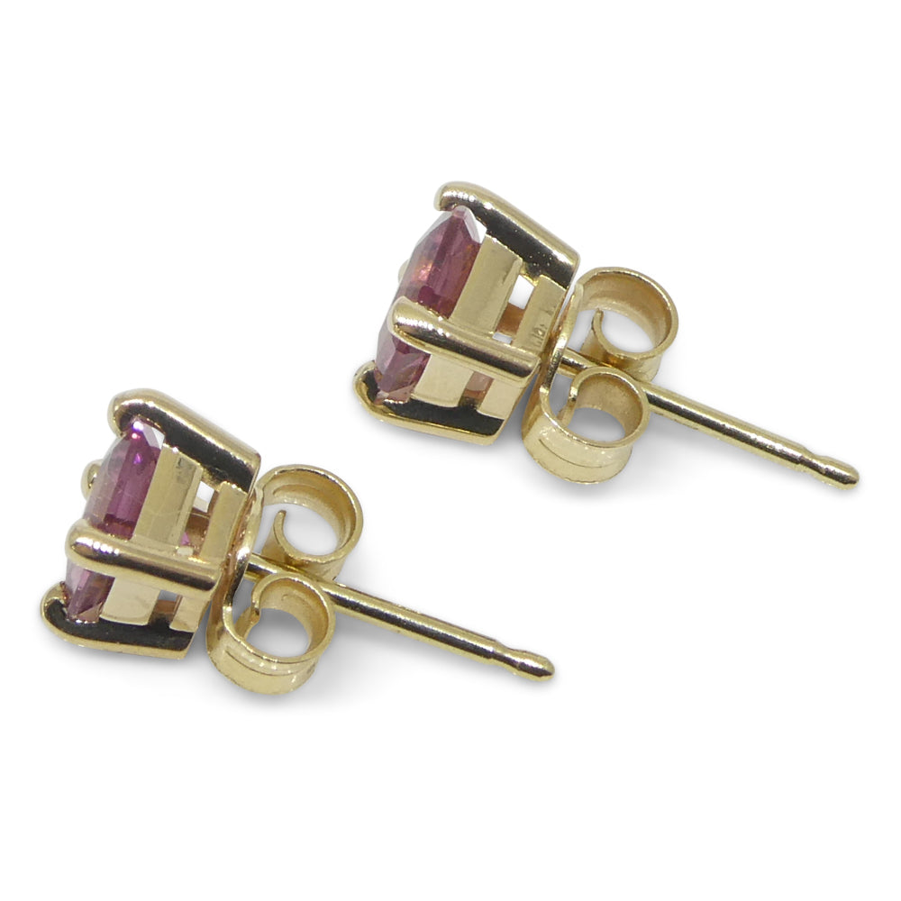 0.92ct Pair Asscher Cut Pink Tourmaline Stud Earrings set in 14k Yellow Gold