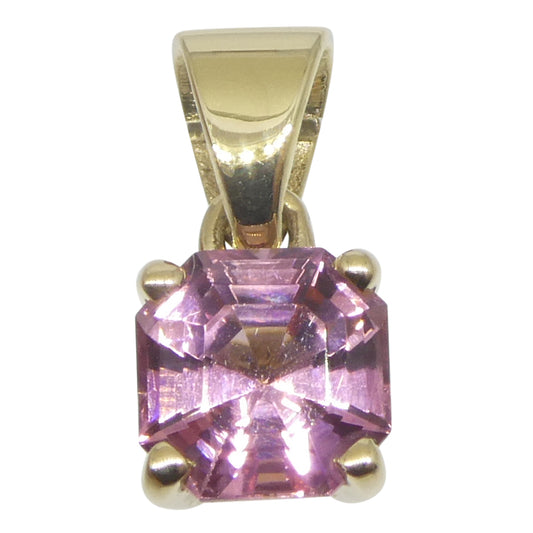 1.02ct Asscher Cut/Square Pink Tourmaline Pendant set in 14k Yellow Gold