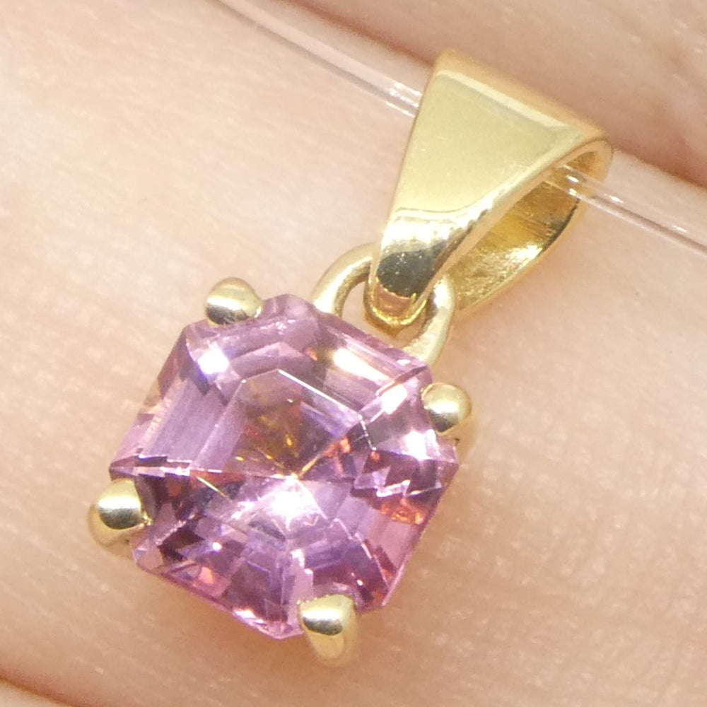 1.02ct Asscher Cut/Square Pink Tourmaline Pendant set in 14k Yellow Gold