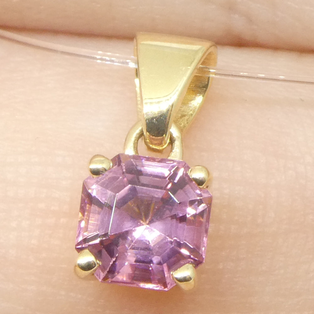 1.02ct Asscher Cut/Square Pink Tourmaline Pendant set in 14k Yellow Gold