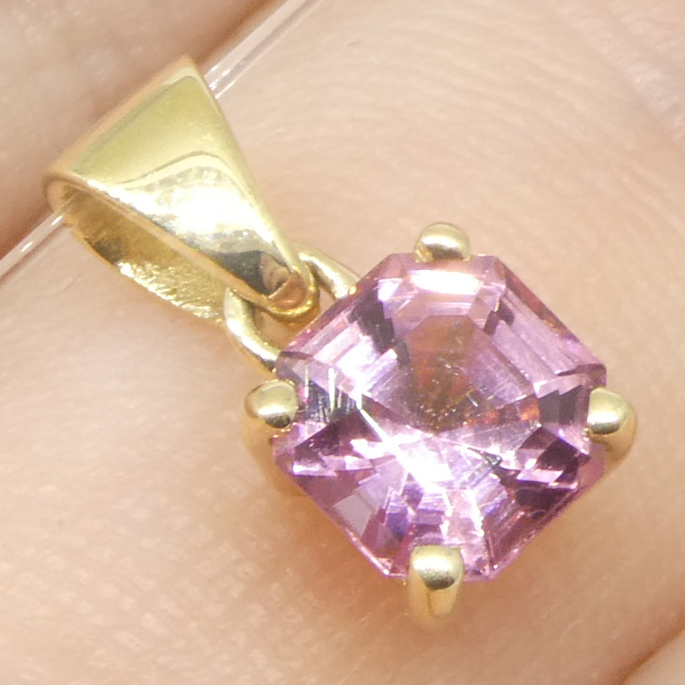 1.02ct Asscher Cut/Square Pink Tourmaline Pendant set in 14k Yellow Gold