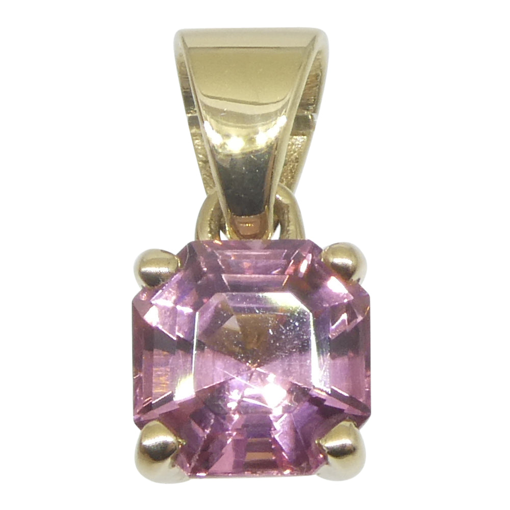 1.02ct Asscher Cut/Square Pink Tourmaline Pendant set in 14k Yellow Gold