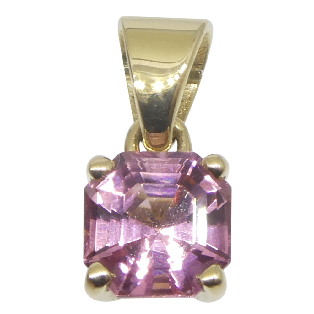 1.02ct Asscher Cut/Square Pink Tourmaline Pendant set in 14k Yellow Gold